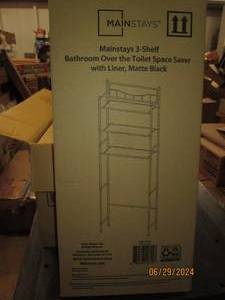case of 3 new mainstays 3 shelf bathroom over the toilet space savers with liner matte black