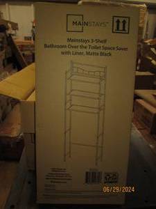case of 3 new mainstays 3 shelf bathroom over the toilet space savers with liner matte black