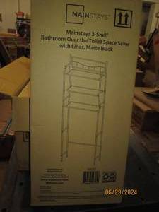 case of 3 new mainstays 3 shelf bathroom over the toilet space savers with liner matte black