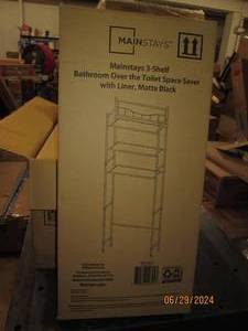 case of 3 new mainstays 3 shelf bathroom over the toilet space savers with liner matte black