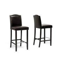 lot 111 image: New Set of 2 Aries Modern Barstools with Nail Head Trim Dark Brown