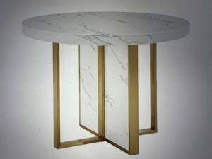 White Faux Marble 43 Round Dining Table with Brushed Gold Stand