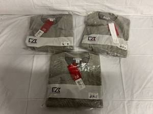 3 Cutter & Buck Mens Gray Broadview Crew Neck Sweaters - S