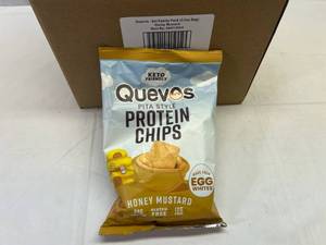 lot 334 image: LL. 6x 3.2oz Bags Quevos Protein Chips-Honey Mustard