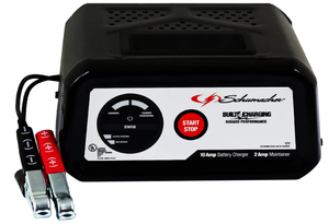 lot 336 image: Schumacher Electric SC1282 Fully Automatic Battery Charger and Maintainer for Motorcycles, Power Sports, Lawn Tractors, Cars, SUVs, and Boats, 10 Amps, 12 Volt, Black,