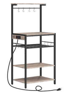 lot 362 image: HOOBRO Kitchen Bakers Rack with Power Outlet, 5-Tier Coffee Bar with Adjustable Wine Rack, Microwave Stand with 10 S-Shaped Hooks, Kitchen Storage Shelf Rack, Rustic Brown