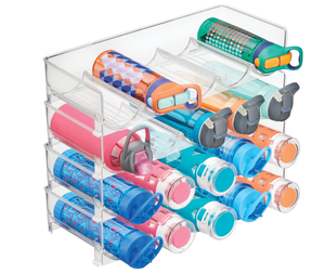 lot 370 image: mDesign Plastic Free-Standing Water Bottle and Wine Rack Storage Organizer for Kitchen Countertops, Table Top, Pantry, Fridge - Stackable - Holds 5 Bottles Each, 4 Pack