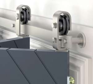 lot 108 image: EaseLife Brushed Nickel Bi-folding Sliding Barn Door Hardware Track Kit for 2 Doors