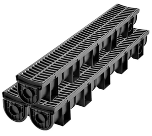 lot 109 image: 3PCS Trench Drain System D Channel Drain with Plastic Grate and End Cap Drainage