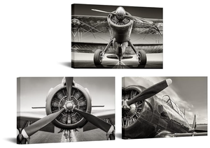 lot 122 image: 3PCS Canvbay Black and White Airplane Canvas Wall