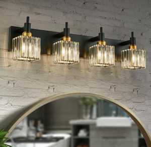 lot 152 image: Gold Black Crystal Bathroom Lighting Fixtures, 4 Light Modern Crystal Bathroom Vanity Lights