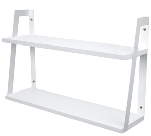 lot 211 image: Peters Goods 2-Tier Modern Rustic Floating Wall Shelves, Modern White
