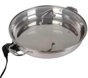 lot 238 image: Electric Skillet By Cucina Pro - 1810 Stainless Steel Frying Pan with Tempered Glass Lid and Handle