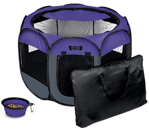 lot 410 image: Ruff n Ruffus Portable Foldable Pet Playpen  Carrying Case & Collapsible Travel Bowl