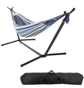 lot 486 image: Fabric Hammock with Stand Included - Portable Hammock with Carry Bag