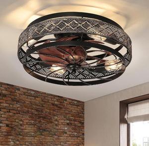 lot 36 image: Low Profile Caged Ceiling Fans with Lights and Remote