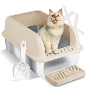 lot 47 image: Chenove Extra Large Stainless Steel Cat Litter Box with High Wall Enclosed