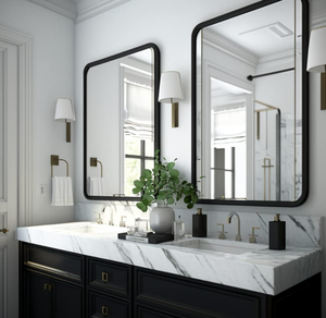 lot 52 image: LOT OF 2 USHOWER Black Bathroom Mirrors, Metal Frame Rectangle Mirror