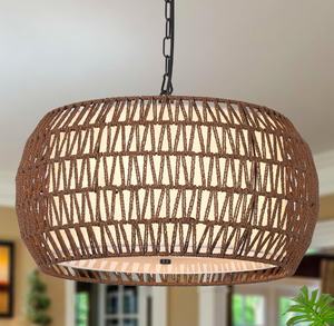 lot 62 image: Rattan Farmhouse Chandelier Light Fixtures,5-Lights Boho Large Pendant Light