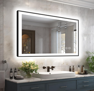 lot 67 image: LED Bathroom Mirror for Wall, Black (Metal, Aluminum) Framed, Front Light and Backlit