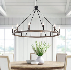 lot 90 image: Black Wagon Wheel Chandelier Diam, 12 Lights Large Farmhouse Chandeliers