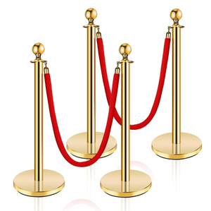 lot 259 image: 4PCS Stainless Steel Stanchion Post, Red Carpet Ropes, Stanchion Post with Ball Top