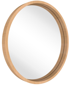 lot 269 image: Wood Round Mirror Circle Wall Mirror Farmhouse Bathroom Vanity Mirror