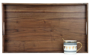 lot 293 image: MAGIGO Large Rectangle Black Walnut Wood Ottoman Tray with Handles