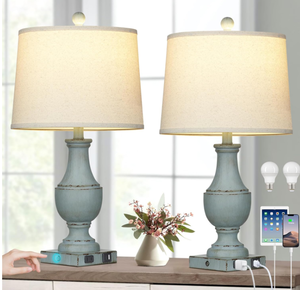 lot 529 image: armhouse Table Lamps Set of 2, Rustic Touch Control Bedside Lamps with 2 USB Ports & AC Outlet, Vintage 3-Way Dimmable Nightstand