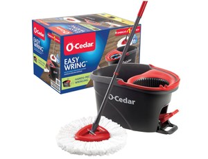 lot 542 image: O-Cedar EasyWring Microfiber Spin Mop, Bucket Floor Cleaning System, Red, Gray, Standard