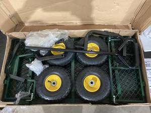 lot 547 image: Heavy Duty 900 Lbs Capacity Mesh Steel Garden Cart with Removable Side 10 Tires, Utility Liner, Folding Utility Wagon