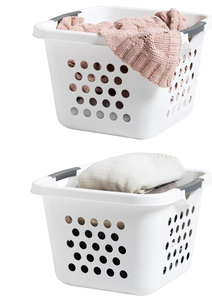 lot 569 image: Lot of 2 30L Plastic Laundry Basket Hamper Organizer with Built-In Comfort Carry Handles