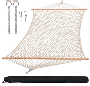 lot 588 image: SUNCREAT Hammocks Traditional Rope Double Hammock with Hardwood Spreader Bar and Carrying Bag