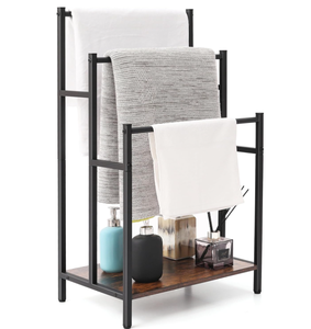 lot 548 image: Freestanding Towel Rack Stand for Bathroom, 3 Tier Blanket Ladder Holder, Towel Drying and Display Rack with Shelf, Metal Blanket Rack