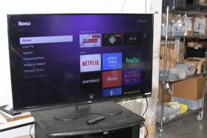 lot 26 image: Sharp  NEC Model E554 Edge-Lit 55 LED Commercial-Grade HD Display  Monitor with Remote Control and Rolling Console  Cabinet