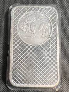 lot 02 image: 5 TROY OZ .999 FINE SILVER BUFFALO INDIAN BAR SEALED