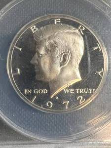 lot 11 image: 1972-S US PROOF KENNEDY HALF DOLLAR ANACS PF67 DCAM