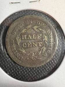 lot 56 image: 1854 US BRAIDED HAIR HALF CENT