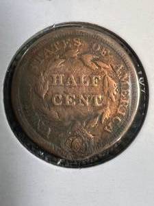 lot 64 image: 1857 US BRAIDED HAIR HALF CENT