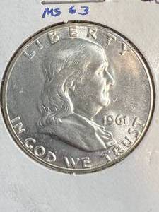 lot 94 image: 1961 US FRANKLIN HALF DOLLAR MS63