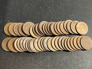 lot 100 image: ROLL OF 50 US WHEAT CENTS ALL 1949