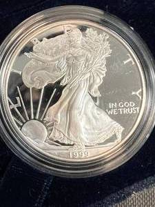 lot 101 image: 1999 PROOF AMERICAN SILVER EAGLE IN ORIGINAL MINT PACKAGING