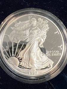 lot 102 image: 1997 PROOF AMERICAN SILVER EAGLE IN ORIGINAL MINT PACKAGING