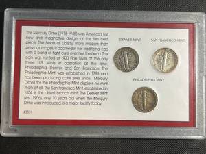 lot 104 image: SILVER MERCURY DIME 3 COIN SET