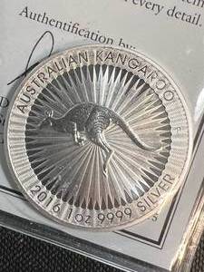 lot 108 image: 2016 AUSTRALIAN KANGAROO 1 TROY OZ .9999 FINE SILVER WITH CERTIFICATE