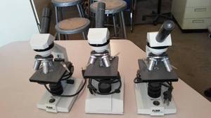 Microscopes (3) with Trapezoid Table
