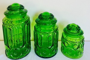 lot 49 image: LE Smith Moon and Stars Green Apothecary Canister Set