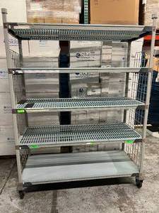 lot 32 image: Metro Max Antimicrobial 5-Shelf Adjustable Shelving Storage Rack Unit Cart - Excellent Condition 80 x 59 x 24 - Wheels Are Locked In Place To Only Move Forward & Back