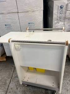 lot 18 image: Physio-Control Emergency Medical Center Supply Item Crash Cart With Fold Down Side Table & Accessory to Locj Top Drawer - Works Great With some Wear & Tear -Contents Not Included