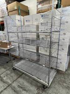 lot 21 image: Stackmaster 4-Tier Chrome-Plated Wire Cart Mobile Shelving Storage Rack Truck - In Great Condition